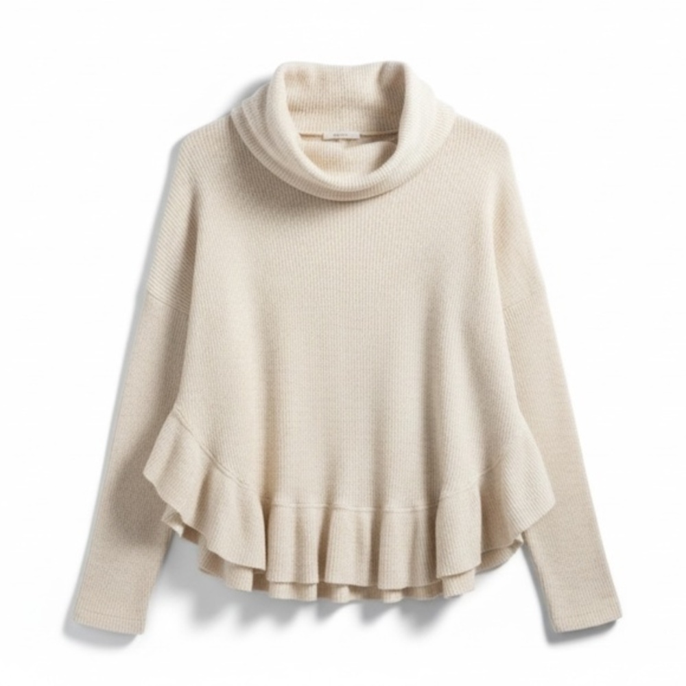 Anthropologie Addie Ruffled Hacci Pullover Sweater Ivory XS